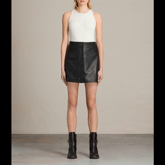 AllSaints Setal Button Down Leather Skirt - Picture 2 of 8